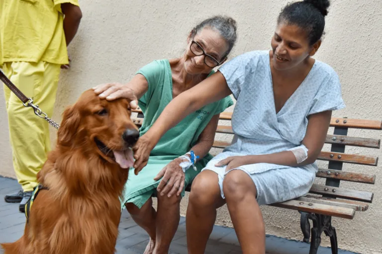 A presença dos cães trouxe conforto e alegria aos pacientes do Hugol. (Foto: Divulgação/Hugol)
