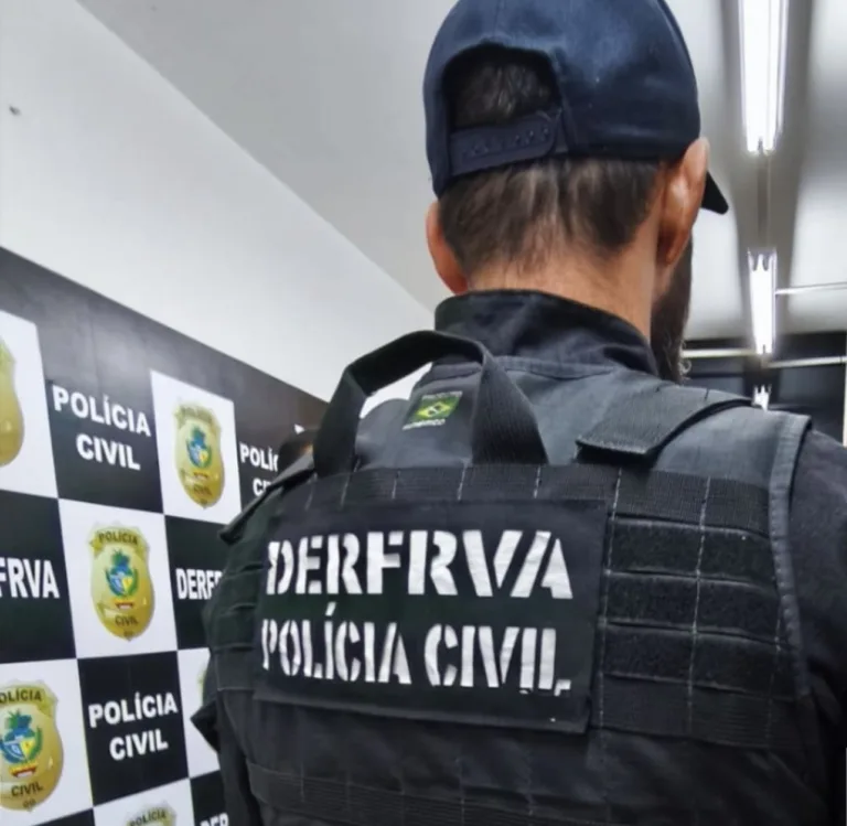 Polícia Civil de Goiás localiza galpão com peças de veículo roubado em Goiânia.