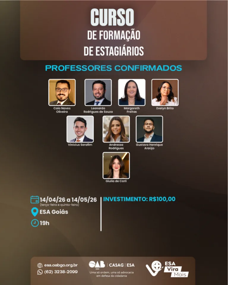 ESA-GO realiza Curso de Formação de Estagiários com início no dia 14 de abril