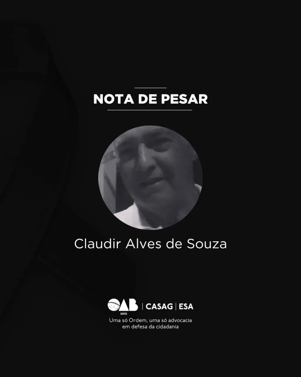 OAB-GO lamenta o falecimento do advogado Claudir Alves de Souza