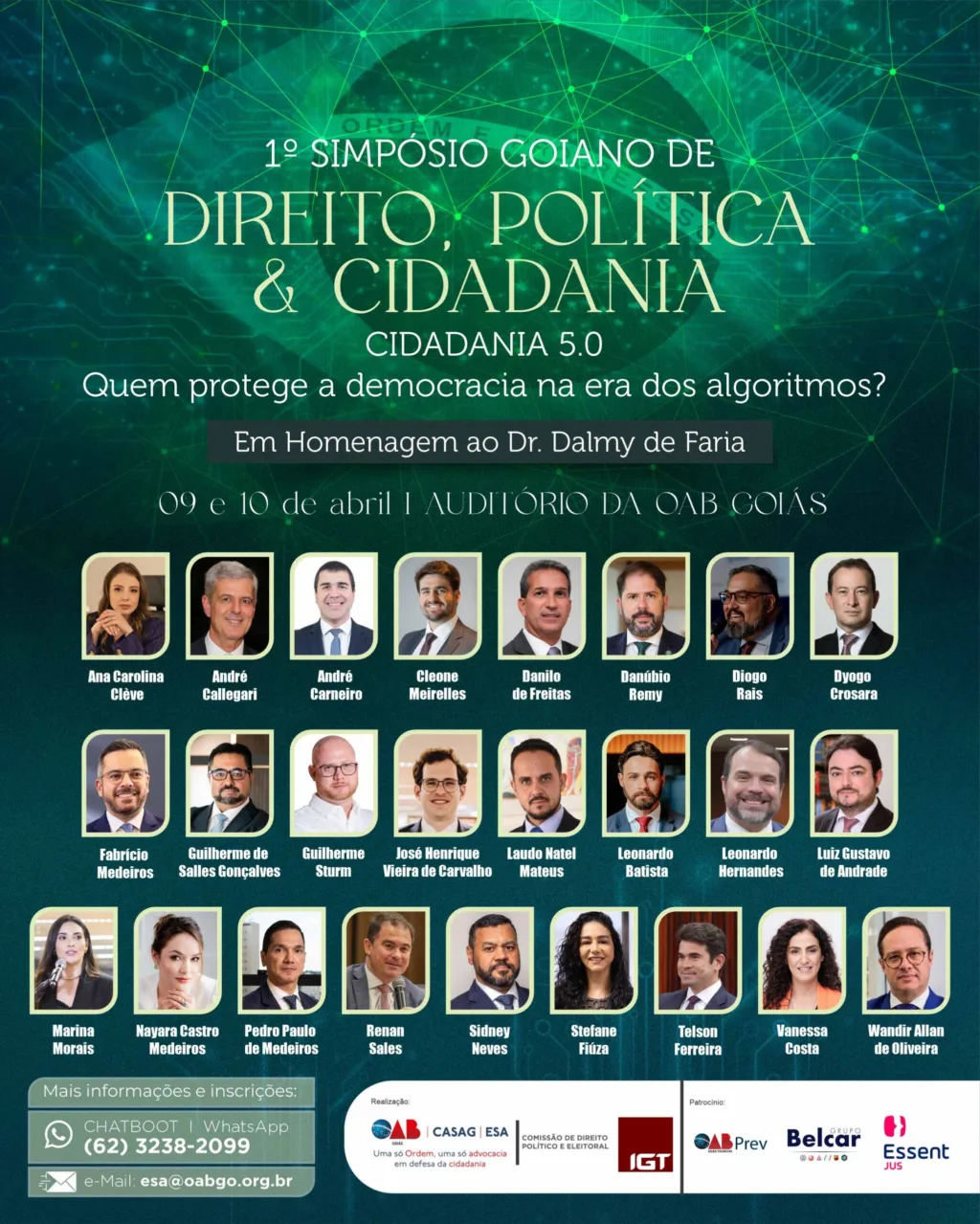 OAB-GO realiza 1° Simpósio Goiano de Direito, Política e Cidadania nos próximos dias 9 e 10; inscrições abertas