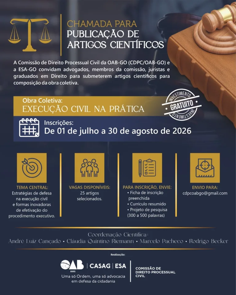 CDPC e ESA-GO abrem seleção gratuita de autores para o livro “Execução Civil na Prática”