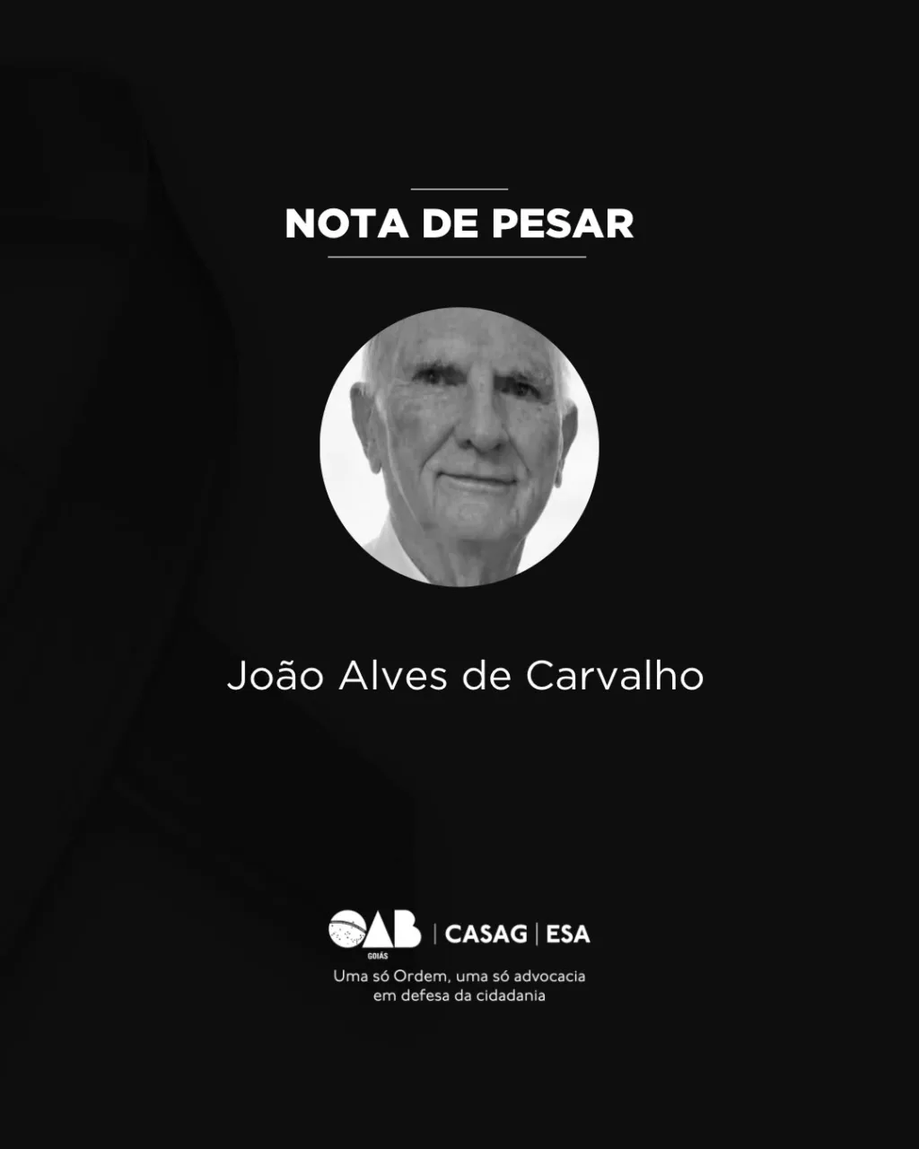 OAB-GO lamenta o falecimento do advogado João Alves de Carvalho