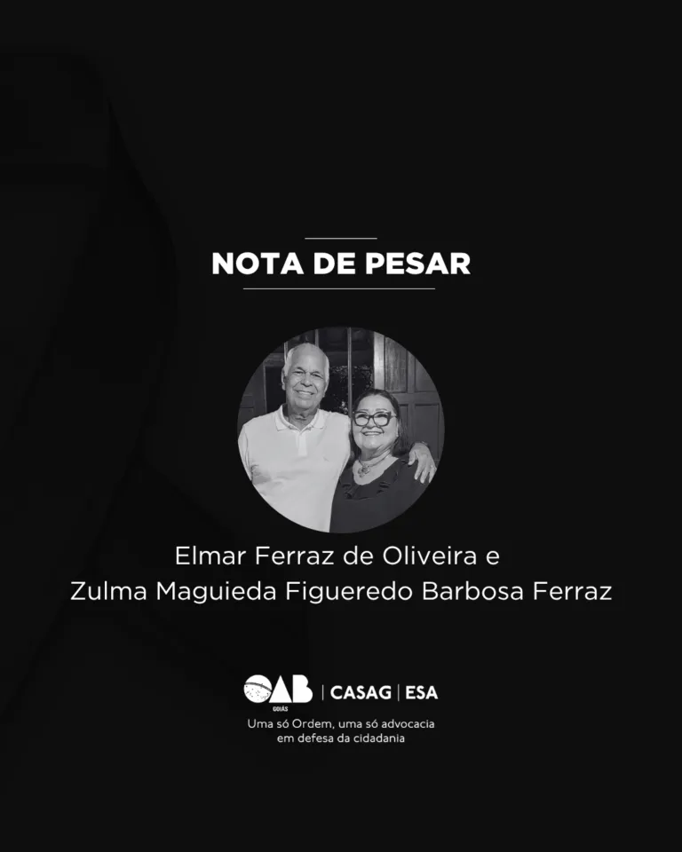 OAB-GO lamenta o falecimento do advogado Elmar Ferraz de Oliveira e de sua esposa, Zulma Maguieda Figueredo Barbosa Ferraz