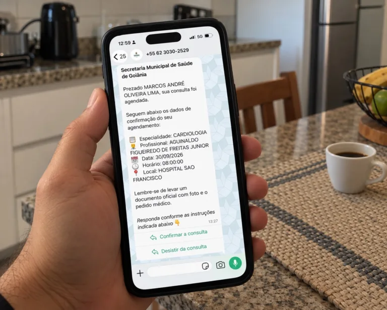 Regulação de Goiânia envia mensagens no WhatsApp para confirmar consultas